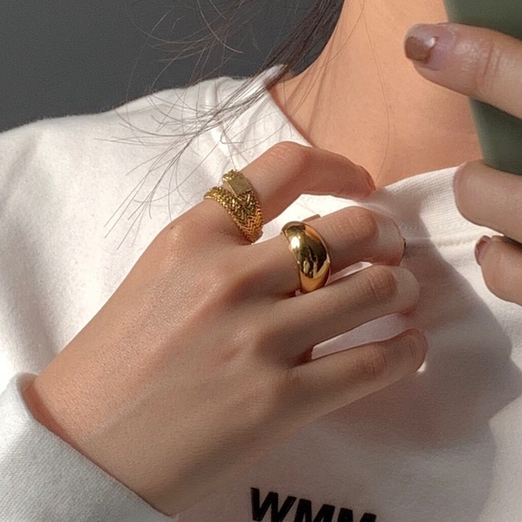 LAST2 Gold Plated Snake Herringbone Soft Chain Wrap Ring - Picture 9 of 13